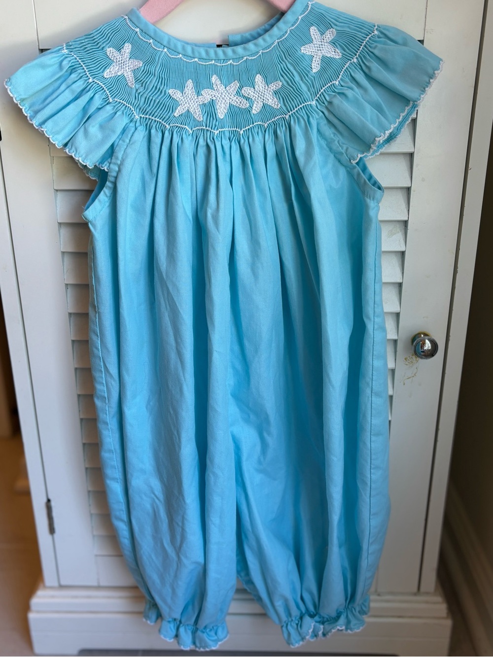 Light Blue Smocked Starfish Bubble Romper
